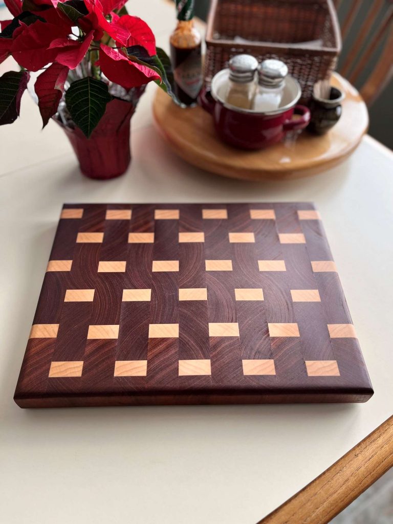 End grain mahogany and maple cutting board.